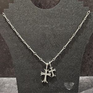 Double Cross Pendant Necklace - Silver